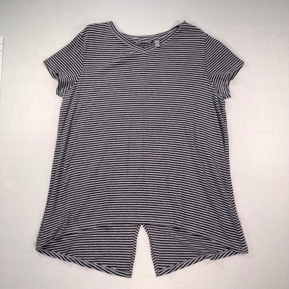 AnyBody Womens Gray Black Striped V-Neck Hi-Low Split Back Top Size M